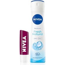 Naque Kadın Sprey Deodorant Fresh Natural 150ML 48 Saat Koruma ve Nemlendirici Böğürtlen Dudak Bakım Kremi
