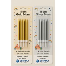 İTHAL 1 Paket 11 cm Çubuk Mum Gold + 1 Paket 11 cm Çubuk Mum Silver, 2 Paket Halinde 12 Adet Pasta Mumu