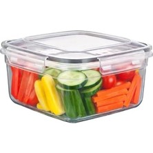 Naque Şeffaf Kare Şekilli Iç Içe Geçebilen Saklama Kabı Seti Contalı Kapak Sızdırmaz Hava Geçirmez Kapaklı Gıda Saklama Takımı Erzak Meyve Bakliyat Kapları (2,4 Litre)