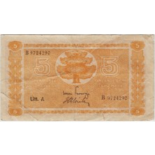 Banknoting Finlandiya 5 Markkaa 1945 Iı. Dünya Savaşı Dönemi. Alt Kenarda 1 cm Yırtık Çok Temiz(-)