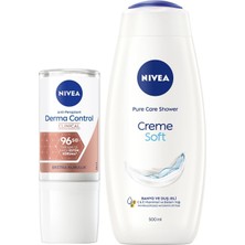 Naque Creme Soft Kremsi Dokunuş Banyo ve Duş Jeli 500 Ml, Pro-Vitamin, Yağı, Nemlendirme + Derma Control Clinical Kadın Roll-On Deodorant 50 Ml,96 Saat Üstün Koruma,anti-Perspirant