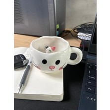 Naque Sevimli Kedi Tasarımlı Beyaz Seramik Kupa - Dekoratif Bardak