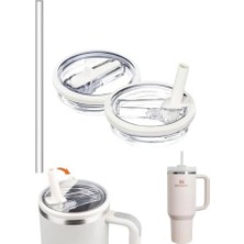 Naque Yenigeldi 1 Adet Flip Pipetli Kapak – Stanley Quencher ile Uyumlu 40 Oz – Sızdırmaz Kapak + 1 Pipet – Krem Renk