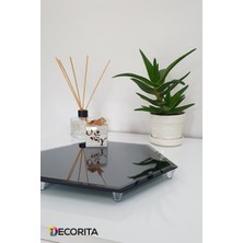 Özgürce Füme Ayna Sunum Tepsisi, Altıgen Tasarım, Şık ve Zarif Sunum Aracı