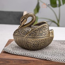 Naque Alisveristime Büyük Kuğu Figürlü Kapaklı Zamak Şekerlik ve Lokumluk, Osmanlı Motifli Dekoratif Sunum Kabı, Kahve Yanı Şeker ve Çikolata Için (Antik Yeşil)