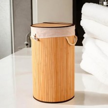 Naque Deconox El Yapımı Hasır Katlanır Çamaşır Sepeti Yuvarlak 60 Litre (35CM*35CM*61CM), Doğal Malzemeden Üretilmiş Çamaşırlık (Naturel)