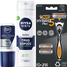Naque Men Erkek Roll-On Deodorant Derma Control Clinical 50 ml + Tıraş Köpüğü 200 ml + Bıc Hybrid 5 Erkek Tıraş Bıçağı 1 Sap ve 2 Yedek Başlık (5 Bıçak)