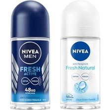 Naque Men Erkek Roll On Deodorant Fresh 50 Ml, Ter ve Ter Kokusuna Karşı 48 Saat Deodorant Koruması X2 + Kadın Roll On Deodorant Fresh Natural 48 Saat Anti-Perspirant Koruma (50 Ml)