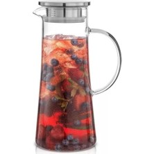 Naque Çelik Kapaklı Borosilikat Cam Sürahi - 1800 ml Isıya Dayanıklı Filtreli Cam Su Sürahisi