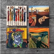 Naque Salvador Dalí Belleğin Azmi, Picasso Ağlayan Kadın, Çığlık, Yerli Kadınlar Taş Bardak Altlığı Seti - 4 Parça - Dekoratif, Rustik Mutfak Aksesuarı, 10X10 Cm, Kaydırmaz Tabanlı SC323