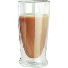 Naque Çift Cidarlı Uzun Model Cam Kokteyl, Meşrubat, Latte, Su Bardağı, 350 Ml, 1 Adet - 12323