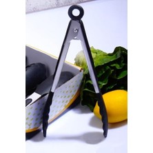 Naque Porselen Diyarı Metal Saplı Kilit Sistemli Silikon Maşa Siyah No Color