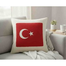 Home Art Paris Türk Bayrağı Nakışlı Keten Yastık Kılıfı - 40X40 cm Ay Yıldız Işlemeli Dekoratif Kırlent Kılıfı