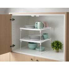 Naque Dolap Içi Katlanabilir Raf Düzenleyici – Mutfak Dolabı ve Tezgah Üstü Çok Amaçlı Organizer Raf – Tabak ve Bardak Için Alan Tasarruflu Depolama (Beyaz)