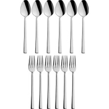Naque Parlak Gümüş Tatlı Çatal ve Kaşık Seti - 12 Adet Kahvaltı Pasta Tatlı Çatal ve Kaşık Seti