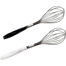 Naque Arslan Group - 2 Adet Paslanmaz Metal Sapı Mermer Desenli 2'li Yumurta Hamur Kek Malzeme Çırpıcısı