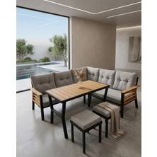 Dolce Metal Bahçe Balkon Teras Köşe Masa ve Puf Takımı