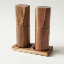 Naque AMBERHAUS%100 Doğal Akasya Ahşap Tuzluk Biberlik Seti | Full Ahşap Standlı 2'li Baharatlık | Kırılmaya Dayanıklı ve Sağlıklı Sofra Takımı