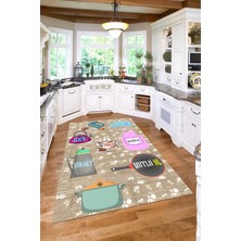 Özgürce Desenli Yıkanabilir Kaymaz Taban Mutfak ve Salon Halısı