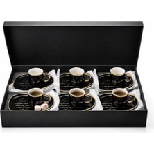Naque 6’lı Siyah Gold Kahve Fincanı ve Tepsisi Seti – Altın Yaldız Detaylı, Lüks Sunumlu Porselen Kahve Takımı