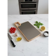 Naque Paslanmaz Çelik ve Ahşap Taraflı Kesme Tahtası, Çift Taraflı Kullanım, Ahşap Saplı, Gri ve Ahşap, 30X18 cm