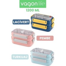 Naque 1200 ml Iki Kat Üç Bölme Paslanmaz Çelik Bento Lunch Box Yeni Nesil Sefer Tası Çelik Kaşıklı -22FF15