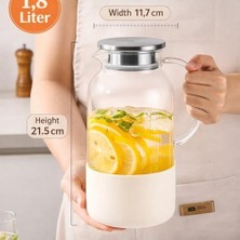 Naque Borosilikat Cam Sürahi, 1.8 L, Ergonomik Kulp, Şeffaf, Servis Sürahisi, Detoks Sürahi