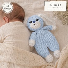 Mühre Ilk Arkadaşım Erkek Çocuğu Amigurumi Organik Tavşan Uyku Arkadaşı Mavi