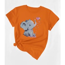 Nıgrum Pardus Minik Yavru Filin Kalp Baloncukları  Baskılı Kız Çocuk Yeni Sezon T-Shirt