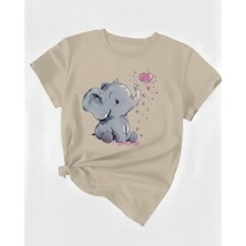 Nıgrum Pardus Minik Yavru Filin Kalp Baloncukları  Baskılı Kız Çocuk Yeni Sezon T-Shirt