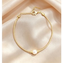 Derin's Design Art Altın Kaplama Doğal Inci Zarif Bileklik