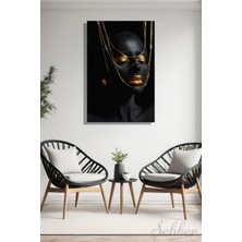 Şehber Dekoratif Dikey Kanvas Tablo Tekli Kuaför Güzellik Salonu Makyaj Nail Art Gold Efekt Kadın Portre