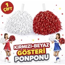 Pileli Store 1 Çift Kırmızı - Beyaz Okul Gösteri Ponponları - Ekstra Dolgun
