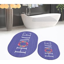 PremiumPort Yıkanabilir Oval Kaymaz Tabanlı Banyo Paspası ve Klozet Takımı