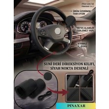 PINAXAR Her Araca Uyumlu Suni Deri Direksiyon Kılıfı Terletmez Yapı - Siyah Nokta Desenli