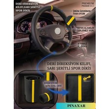 PINAXAR Bmw Için Uyumlu Sarı Şerit Suni Deri Direksiyon Kılıfı (Dikmeli)