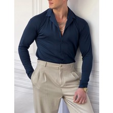 Modefendicom Yaka Katlamalı Triko Kumaş Gömlek