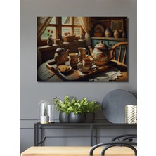 Özgürce Çiçek Desenli Yağlı Boya Görünümlü Ahşap Dikdörtgen Tablo