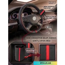PINAXAR Peugeot Için Uyumlu Kırmızı Şerit Suni Deri Direksiyon Kılıfı (Dikmeli)