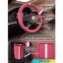 PINAXAR Seat Için Uyumlu Pembe Beyaz Şerit Suni Deri Direksiyon Kılıfı (Dikmeli)