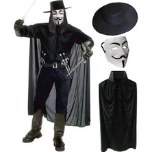 Marsilyan V For Vendetta Maskesi Şapka Pelerin Seti