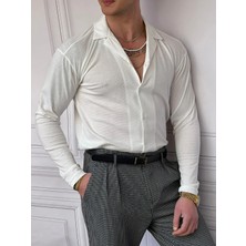 Modefendicom Yaka Katlamalı Triko Kumaş Gömlek