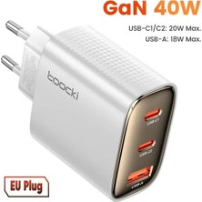 Toocki 40W Gan Hızlı Şarj Cihazı - iPhone 17 / 17 Pro / 17 Pro Max Uyumlu - Beyaz