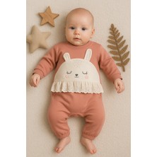 Bemy Store Tavşan Nakışlı Güpürlü % 100 Pamuk Kız Bebek Tulum