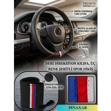 PINAXAR Dacia Için Uyumlu Üç Renk Şerit, Suni Deri Direksiyon Kılıfı (Dikmeli)