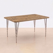 Ratemo Mobilya Modern Ahşap Desenli 6 Kişilik Yemek Masası 119X89 cm – Sabit Metal Ayaklı Sağlam Mutfak Masası, Çalışma Masası, Balkon Masası, Bilgisayar Masası