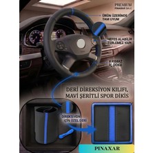 PINAXAR Tesla Için Uyumlu Mavi Şerit Suni Deri Direksiyon Kılıfı (Dikmeli)