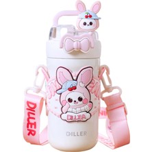 Diller 490ML Yeni Koleksiyon Sevimli Hayvanlar Süslü Pipetli/pipetsiz Boyun Askılı Paslanmaz Çelik Termos