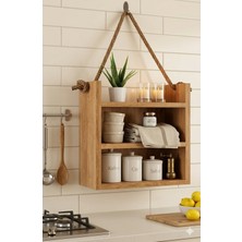 Özgürce Ahşap Dekoratif Duvar Banyo Düzenleyici Raf, Açık Ceviz Renkli