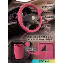 PINAXAR Ford Için Uyumlu Pembe Spor Dikiş Suni Deri Direksiyon Kılıfı (Dikmeli)